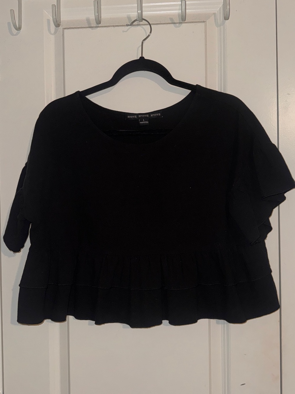 Ruffle Hem Short Sleeve Top - Black